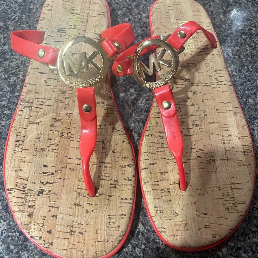 Michael Kors Red and Gold Thong Sandals